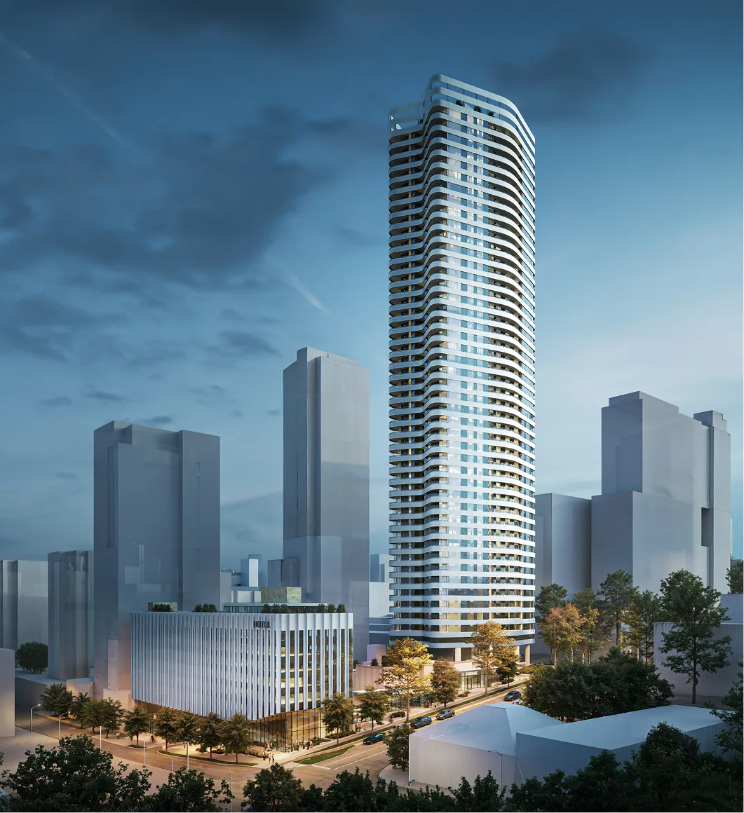 People walking along exterior stairs of a rust-colored architectural structure in the mountains, presented with 3D exterior rendering services.